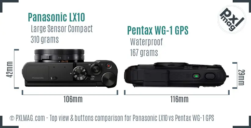 Panasonic LX10 vs Pentax WG-1 GPS top view buttons comparison