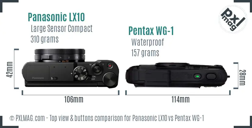 Panasonic LX10 vs Pentax WG-1 top view buttons comparison