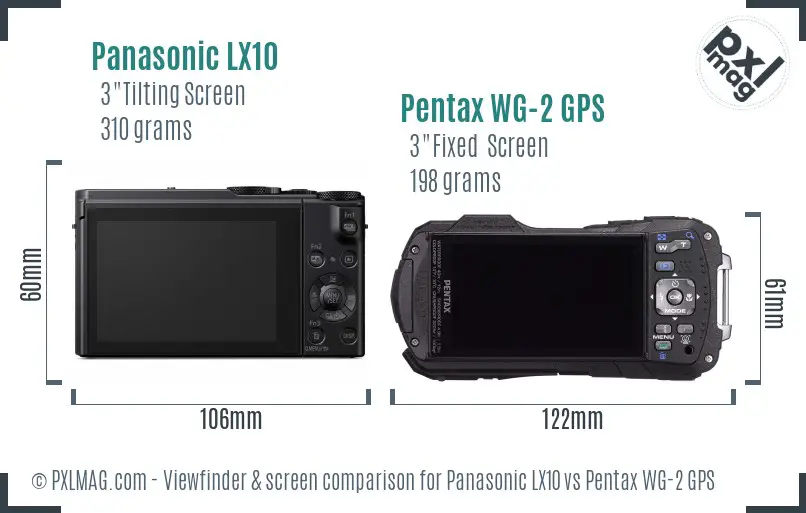 Panasonic LX10 vs Pentax WG-2 GPS Screen and Viewfinder comparison