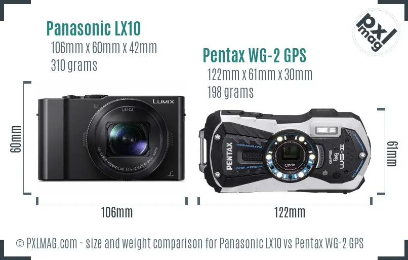 Panasonic LX10 vs Pentax WG-2 GPS size comparison