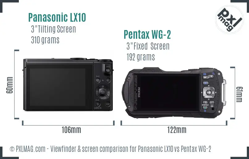 Panasonic LX10 vs Pentax WG-2 Screen and Viewfinder comparison