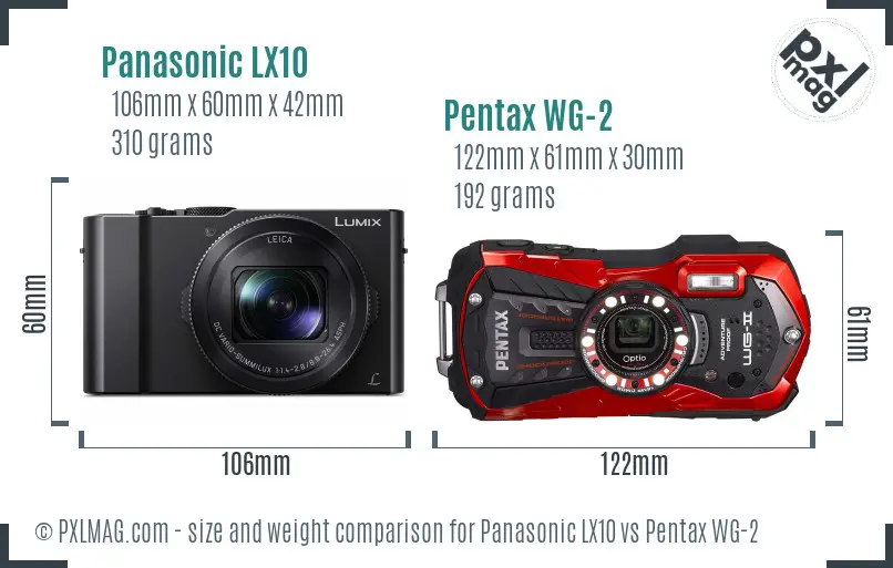 Panasonic LX10 vs Pentax WG-2 size comparison