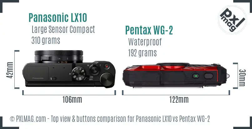 Panasonic LX10 vs Pentax WG-2 top view buttons comparison