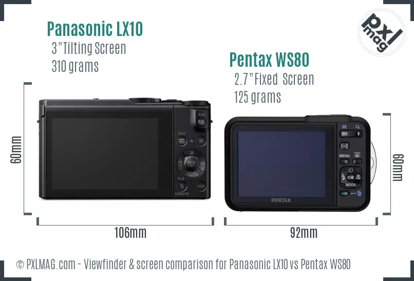 Panasonic LX10 vs Pentax WS80 Screen and Viewfinder comparison