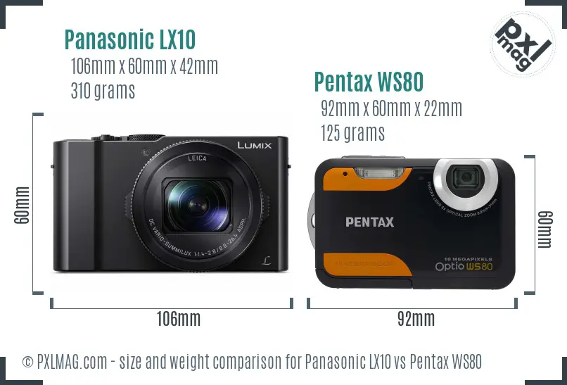 Panasonic LX10 vs Pentax WS80 size comparison