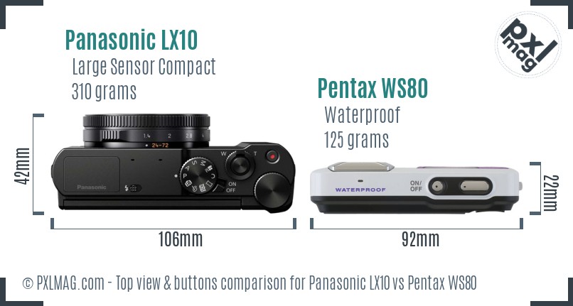 Panasonic LX10 vs Pentax WS80 top view buttons comparison