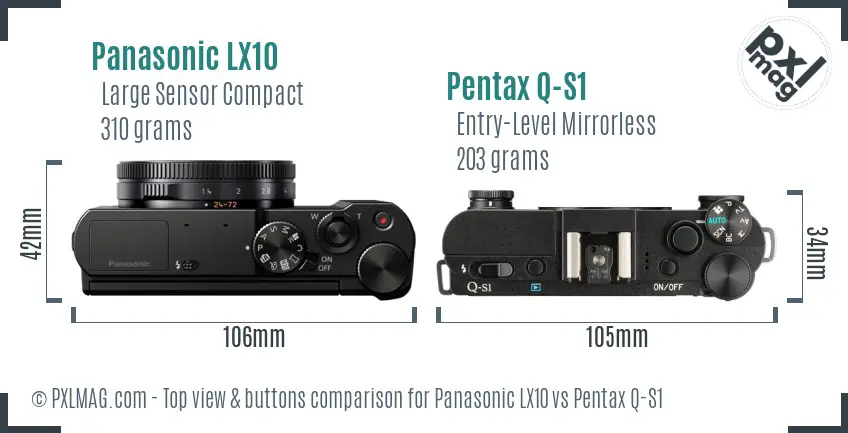 Panasonic LX10 vs Pentax Q-S1 top view buttons comparison