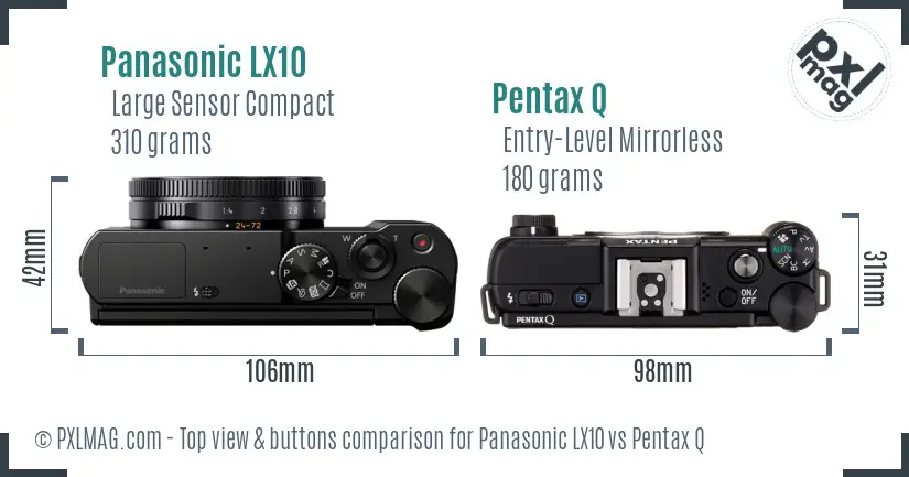 Panasonic LX10 vs Pentax Q top view buttons comparison
