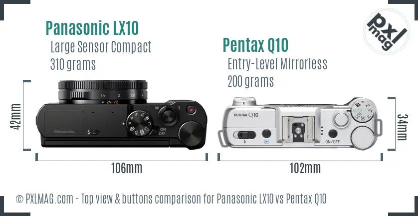 Panasonic LX10 vs Pentax Q10 top view buttons comparison