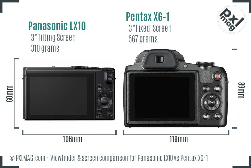 Panasonic LX10 vs Pentax XG-1 Screen and Viewfinder comparison