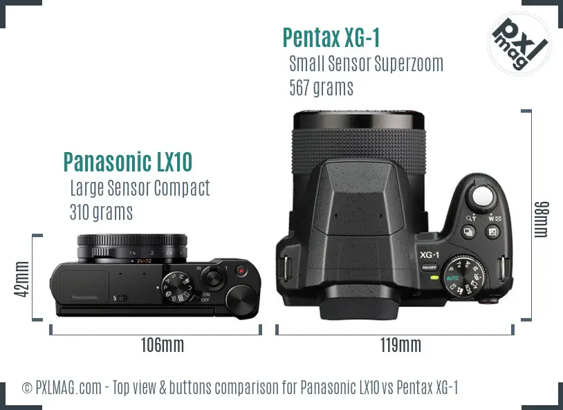 Panasonic LX10 vs Pentax XG-1 top view buttons comparison
