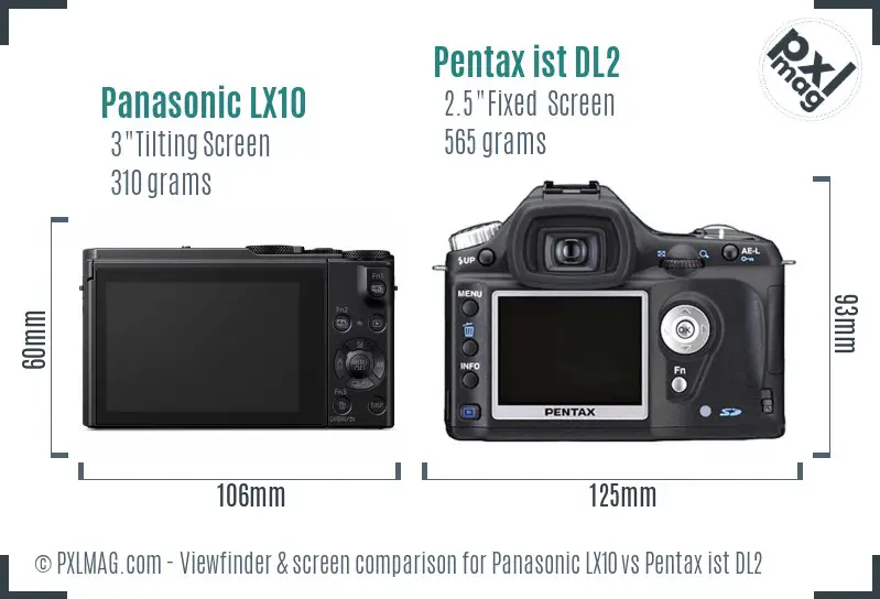 Panasonic LX10 vs Pentax ist DL2 Screen and Viewfinder comparison