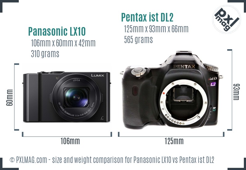 Panasonic LX10 vs Pentax ist DL2 size comparison