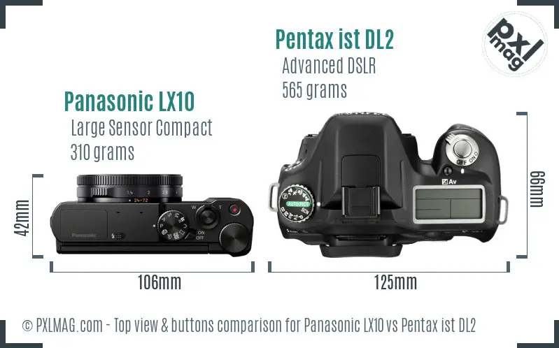 Panasonic LX10 vs Pentax ist DL2 top view buttons comparison