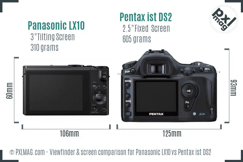 Panasonic LX10 vs Pentax ist DS2 Screen and Viewfinder comparison