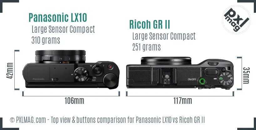 Panasonic LX10 vs Ricoh GR II top view buttons comparison