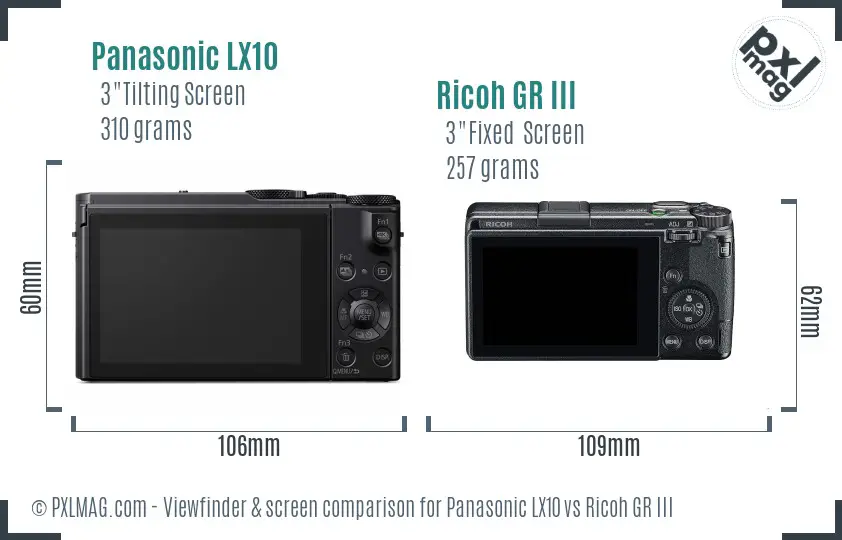 Panasonic LX10 vs Ricoh GR III Screen and Viewfinder comparison