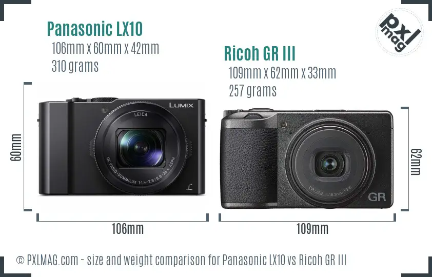 Panasonic LX10 vs Ricoh GR III size comparison