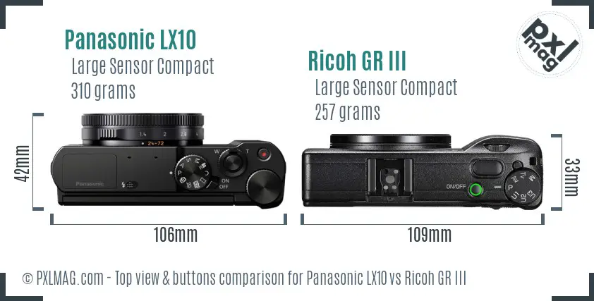 Panasonic LX10 vs Ricoh GR III top view buttons comparison