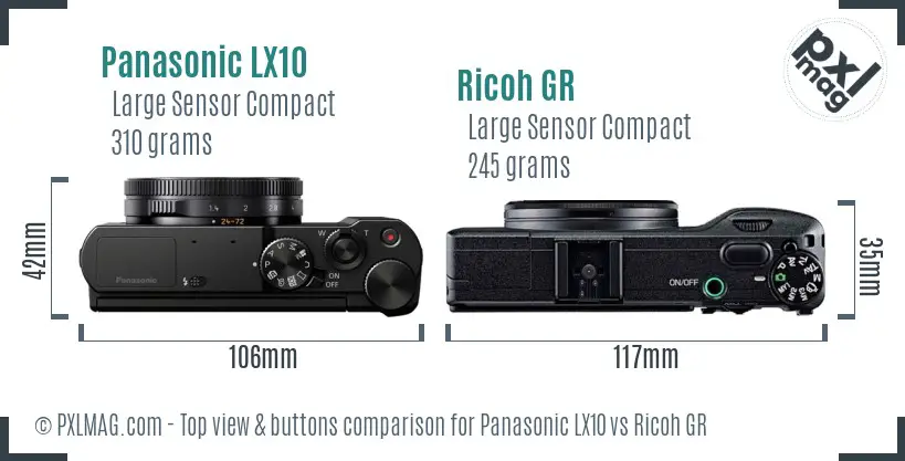 Panasonic LX10 vs Ricoh GR top view buttons comparison