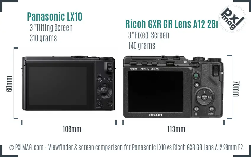 Panasonic LX10 vs Ricoh GXR GR Lens A12 28mm F2.5 Screen and Viewfinder comparison