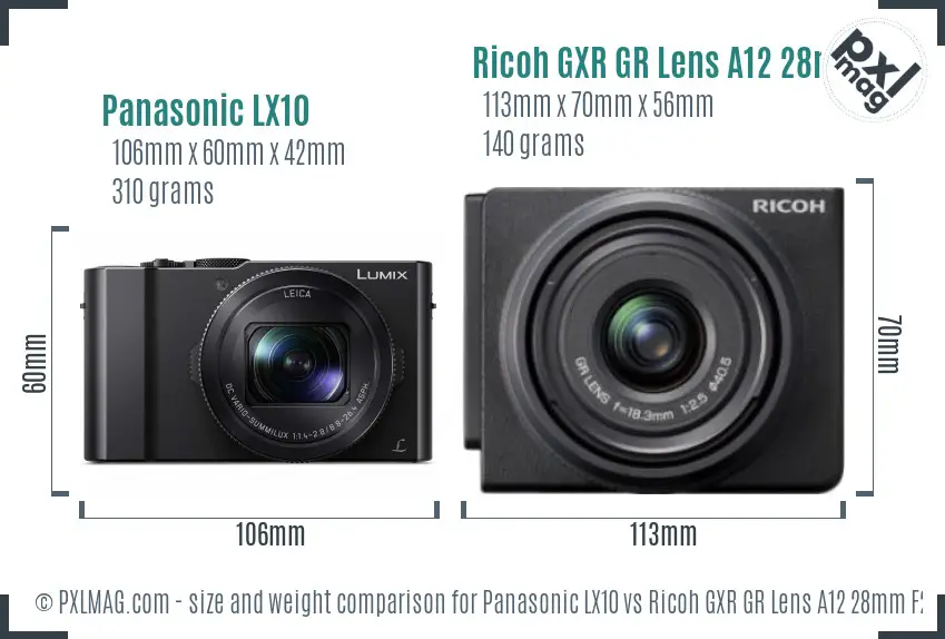 Panasonic LX10 vs Ricoh GXR GR Lens A12 28mm F2.5 size comparison