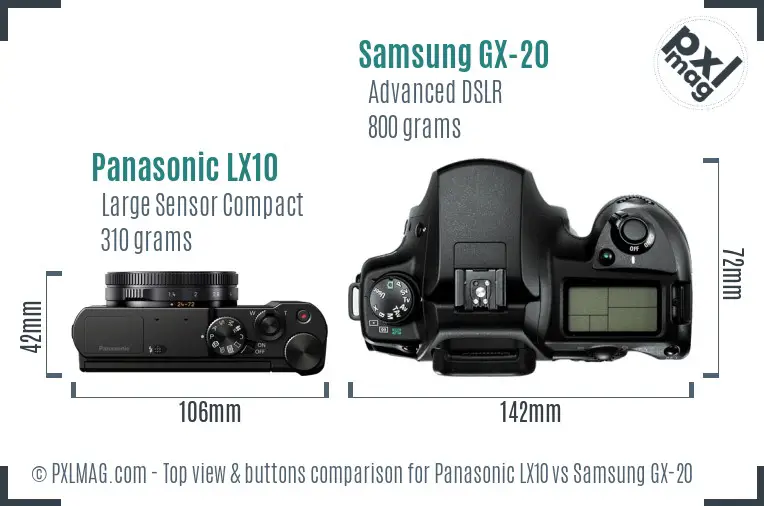 Panasonic LX10 vs Samsung GX-20 top view buttons comparison