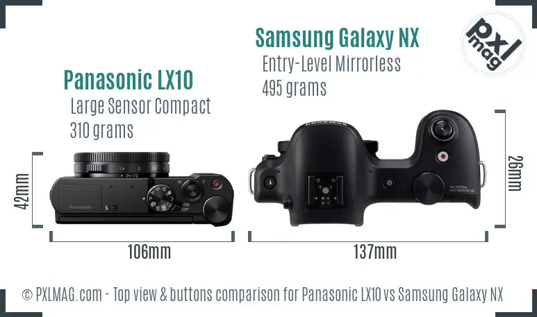 Panasonic LX10 vs Samsung Galaxy NX top view buttons comparison