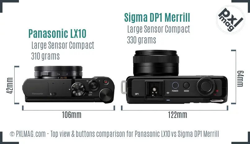 Panasonic LX10 vs Sigma DP1 Merrill top view buttons comparison