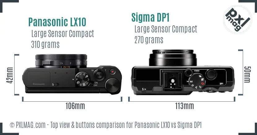 Panasonic LX10 vs Sigma DP1 top view buttons comparison