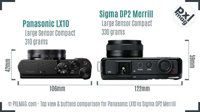 Panasonic LX10 vs Sigma DP2 Merrill top view buttons comparison