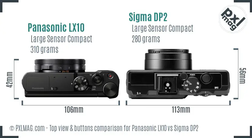 Panasonic LX10 vs Sigma DP2 top view buttons comparison