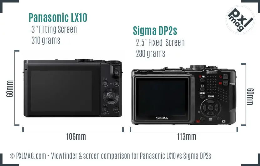 Panasonic LX10 vs Sigma DP2s Screen and Viewfinder comparison