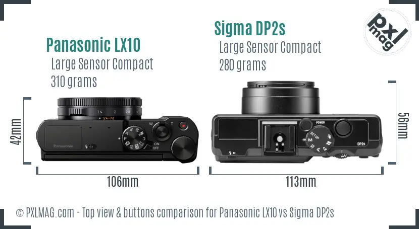 Panasonic LX10 vs Sigma DP2s top view buttons comparison