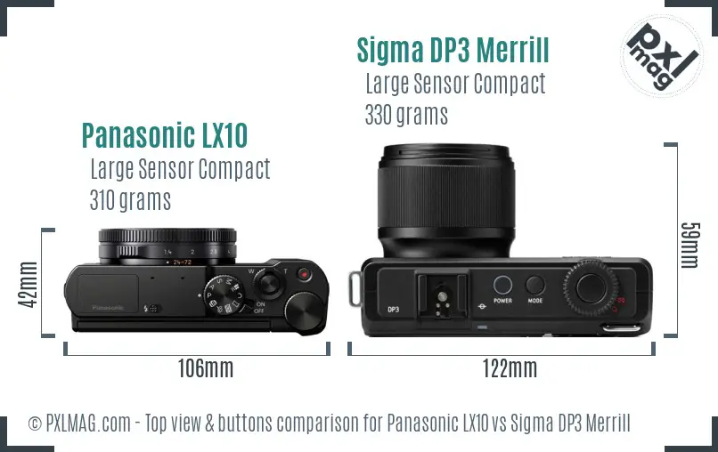 Panasonic LX10 vs Sigma DP3 Merrill top view buttons comparison