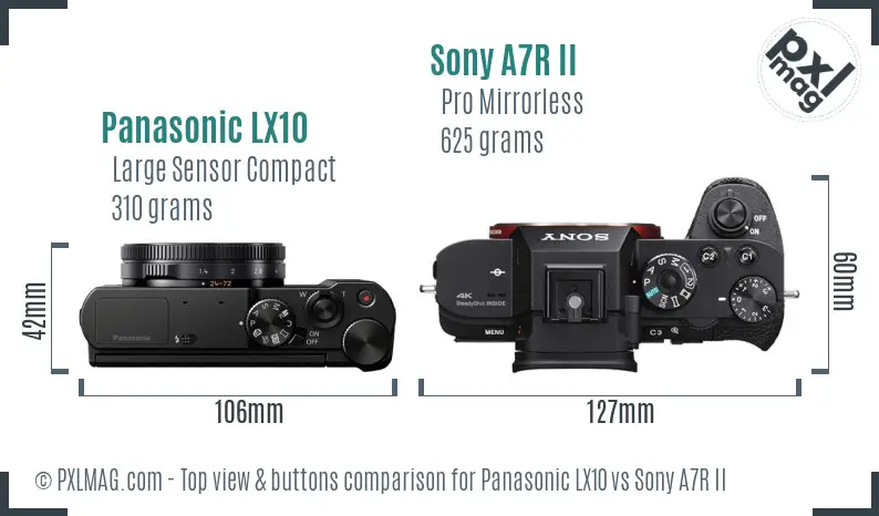 Panasonic LX10 vs Sony A7R II top view buttons comparison