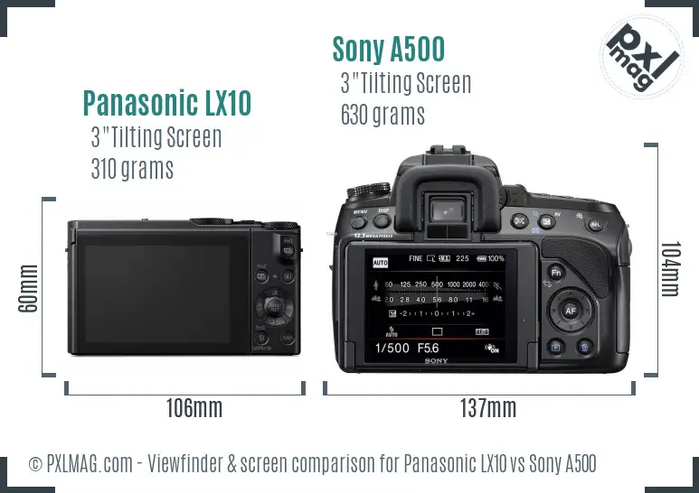 Panasonic LX10 vs Sony A500 Screen and Viewfinder comparison Panasonic LX10 vs Sony A500 Screen and Viewfinder comparison