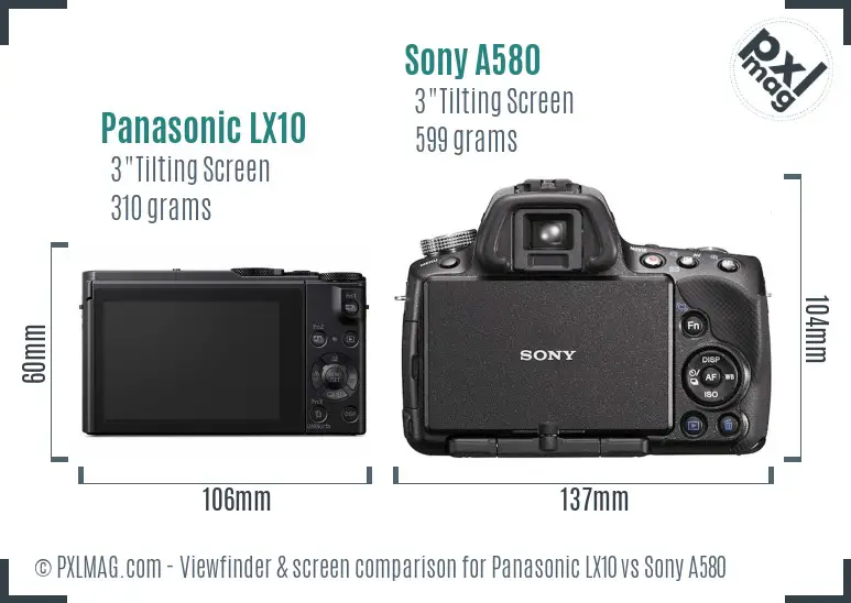 Panasonic LX10 vs Sony A580 Screen and Viewfinder comparison