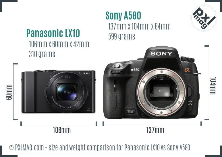 Panasonic LX10 vs Sony A580 size comparison