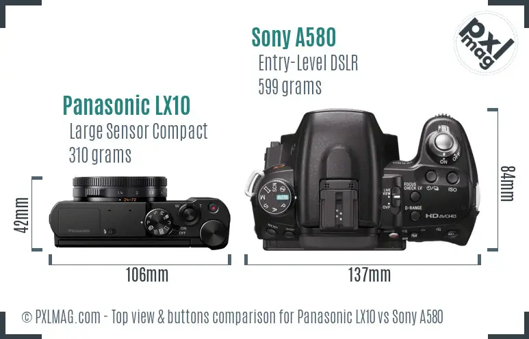 Panasonic LX10 vs Sony A580 top view buttons comparison