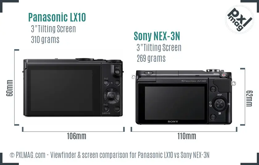 Panasonic LX10 vs Sony NEX-3N Screen and Viewfinder comparison