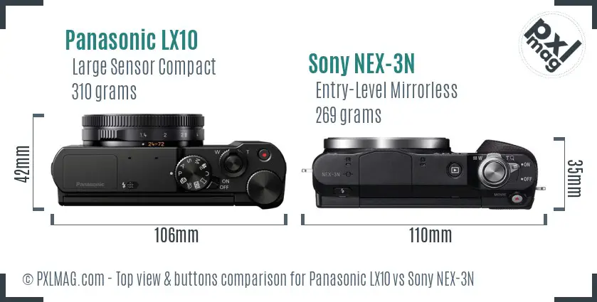 Panasonic LX10 vs Sony NEX-3N top view buttons comparison