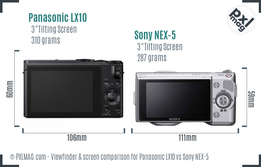 Panasonic LX10 vs Sony NEX-5 Screen and Viewfinder comparison