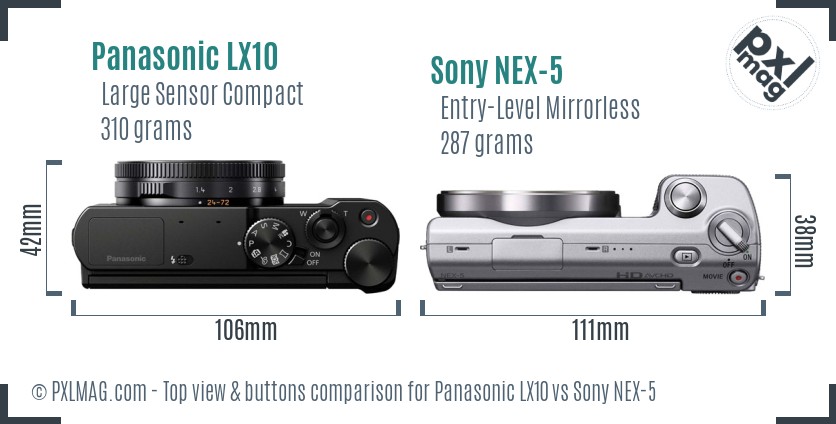 Panasonic LX10 vs Sony NEX-5 top view buttons comparison