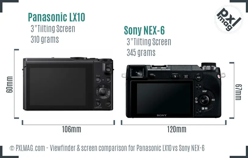Panasonic LX10 vs Sony NEX-6 Screen and Viewfinder comparison