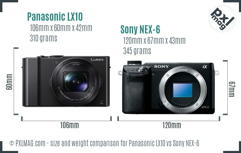 Panasonic LX10 vs Sony NEX-6 size comparison