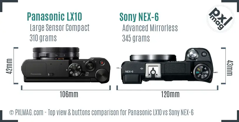 Panasonic LX10 vs Sony NEX-6 top view buttons comparison