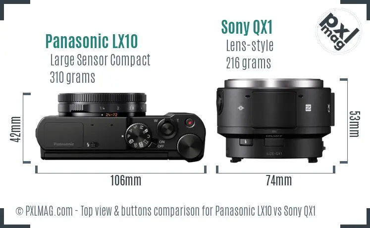 Panasonic LX10 vs Sony QX1 top view buttons comparison Panasonic LX10 vs Sony QX1 top view buttons comparison