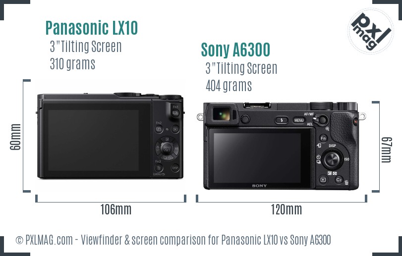 Panasonic LX10 vs Sony A6300 Screen and Viewfinder comparison