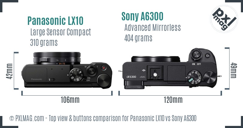 Panasonic LX10 vs Sony A6300 top view buttons comparison